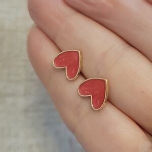Pink Painted Enamel Heart Stud Earrings